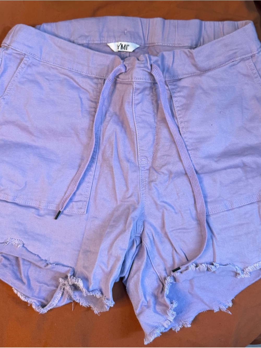 YMI Pastel Lavender Drawstring Frayed Hem Athletic Shorts